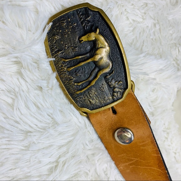 Vintage solid brass bell buckle and leather belt